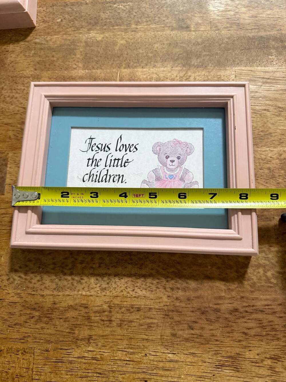 Couric-Tribou Jesus Loves the Little Children Teddy Bear Framed Print Pink Blue